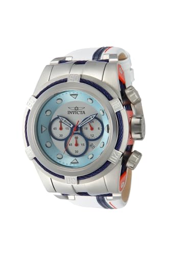 Invicta Bolt Zeus S1 Racer 53 mm Quarz-Chrono-Armbanduhr, Lederarmband, silberfarben/hellblau, Silberfarben/Hellblau, Men's von Invicta