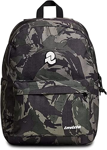 Invicta CARLSON Camo Green, Rucksack aus nachhaltigem Stoff, Geräumige Schultasche für Teenager, Mädchen und Jungen, für Uni, Sport & Freizeit, mit Laptopfach, italienisches Design, grün von Invicta