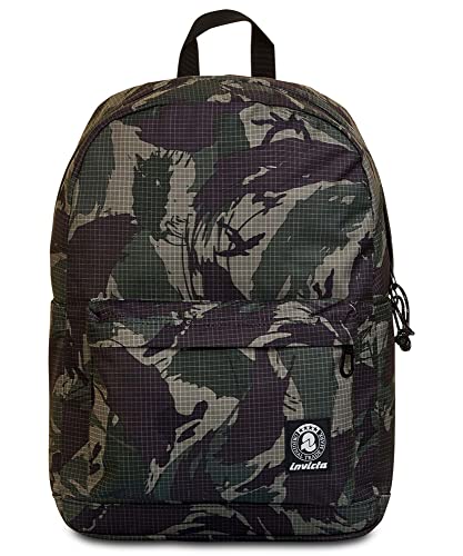 Invicta CARLSON Fantasy, Rucksack aus nachhaltigem Stoff, Geräumige Schultasche für Teenager, Mädchen und Jungen, für Uni, Sport & Freizeit, mit Laptopfach, italienisches Design, grün/braun von Invicta