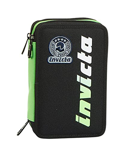 Invicta Federmäppchen, Mäppchen, mehrfarbig, Federtasche für Schreibwaren, Etui mit Stiften, Kugelschreiber, & mehr, 3 Fächer, Mädchen & Jungen, Schule - Grundschule, XXL KUPANG schwarz/grün von Invicta