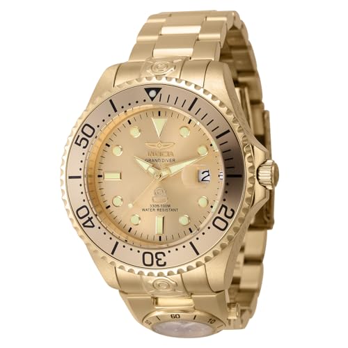 Invicta Grand Diver 45817 Herren Uhr - Wasserdicht - Analog - Automatikuhr - Edelstahl mit goldenen zifferblat - 47mm von Invicta