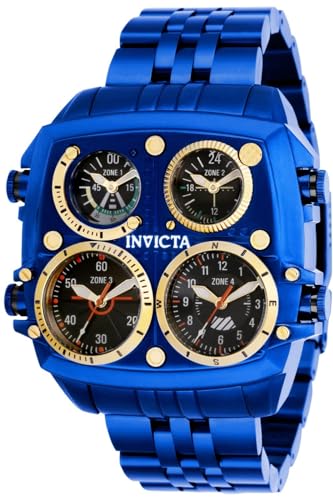 Invicta Herren-Armbanduhr, 50 mm, Aviator, Zulu, Quarz, Quad-Zeit, SS, Modell: 35199, blau, Quarz-Uhrwerk von Invicta