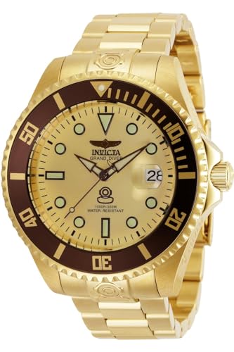 Invicta Grand Diver 35418 Herren-Armbanduhr, 47 mm, mit goldenem Etikett, Automatik-Armband, Gold, Classic von Invicta