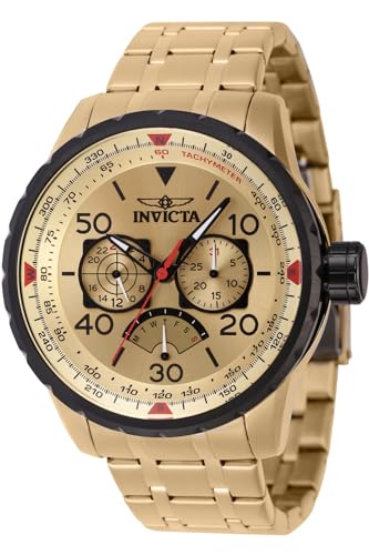 Invicta Herren Aviator 48mm Edelstahl Quarzuhr Gold (Modell: 46984), Gold, Mode, Gold, Modisch von Invicta