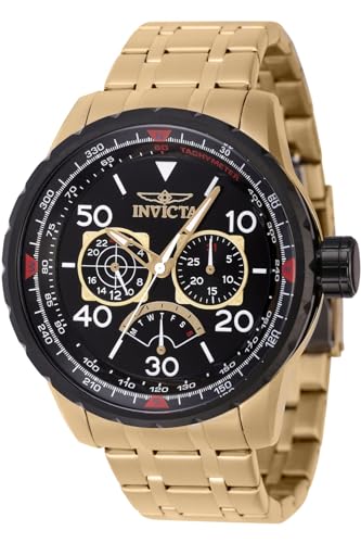 Invicta Herren Aviator 48mm Edelstahl Quarzuhr Gold (Modell: 46985), Gold, Mode, Gold, Modisch von Invicta