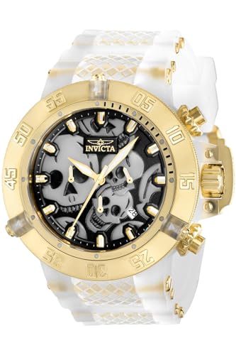 Invicta Herrenuhr Subaqua Chronograph Weißgold Schwarz Totenkopf Zifferblatt 37328, gold, Chronograph von Invicta