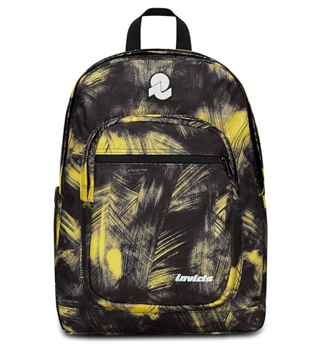 Invicta Jelek Schulranzen, Daypack, Tagesrucksack, Rucksack mit Trinkflaschenfach, Laptopfach, Extra Platz - 38 LT - Unisex, für Schule, Sport und Freizeit, Uni, gelb-schwarz, Mädchen, Jungen von Invicta