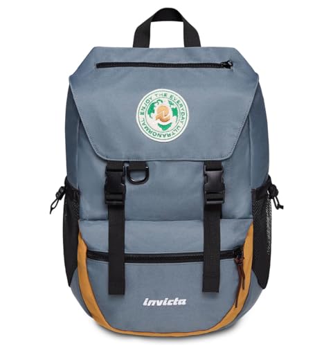 Invicta Jolly X Green Patch Bürorucksack, Grau, Icon, Rucksack mit PC-Tasche und Trinkflaschentasche, Universität, Arbeit & Freizeit, Unisex, grau, One size von Invicta