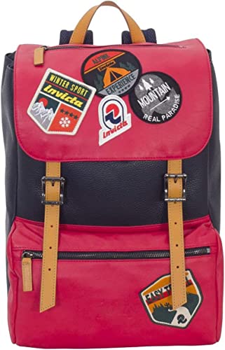 Invicta MY JOLLY Bicolor Patch: Praktischer Rucksack, für Freizeit, Ausflüge, Uni, Büro; Laptopfach, Unisex; Tagesrucksack für Damen & Herren; Italienisches Design, rot, Lederdetails von Invicta