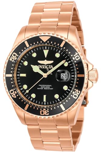 Invicta Pro Diver 23386 Herren Quarzwerk, 43 mm, rotgoldenes Gehäuse, schwarzes Zifferblatt von Invicta