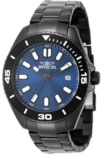 Invicta Pro Diver 46320 Herren Uhr - Wasserdicht - Analog - Quarzuhrwerk - Edelstahl mit blauen zifferblat - 43mm von Invicta