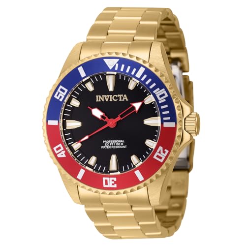 Invicta Pro Diver 46648 Herren Uhr - Wasserdicht - Analog - Quarzuhrwerk - Edelstahl mit schwarzen zifferblat - 44mm von Invicta