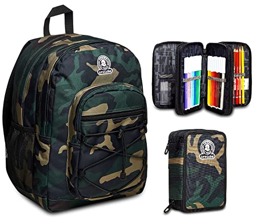 Invicta RUCKSACK DIAL CAMOUFLAGE mit Trinkflaschenfach,für Uni,Sport und Freizeit,Schultasche für Teenager+Federmäppchen,Federtasche für Schreibwaren, Etui mit Stiften, Kugelschreiber,Grundschule von Invicta