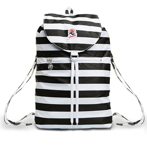 Invicta Tagesrucksack Rucksack für Reisen Outdoor - Daypack für Damen, Herren, mit Hüftgurt - faltbar 8 LT - Ultra leicht, Handgepäck mit Reißverschluss, gestreift zweifarbig schwarz/weiß Minisac von Invicta