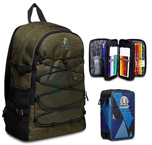 Invicta Rucksack mit einem Fach, Active,Schule & Freizeit + Federmäppchen Mäppchen,Federtasche für Schreibwaren, Etui mit Stiften, Kugelschreiber, & mehr, 3 Fächer, Mädchen & Jungen, Grundschule von Invicta