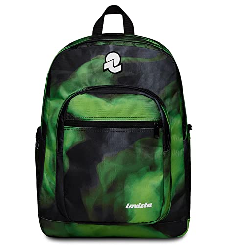 Invicta Schulrucksack JELEK Fantasy, grün – Doppelfach – Taschen für PC und Trinkflasche, Organizer innen, für Jungen, Freizeit – Eco Material, Schwarz, Grün, 32 x 43 x 25 cm, schule von Invicta