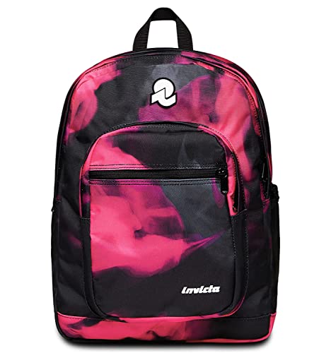 Invicta JELEK FANTASY, Schulrucksack, Fuchsia – Doppelfach – PC-Tasche, Trinkflaschenhalter, Innenorganizer – Rucksack für Schule, Jungen, Freizeit – Eco Material, Schwarz, Fuchsia, 32 x 43 x 25 cm, von Invicta