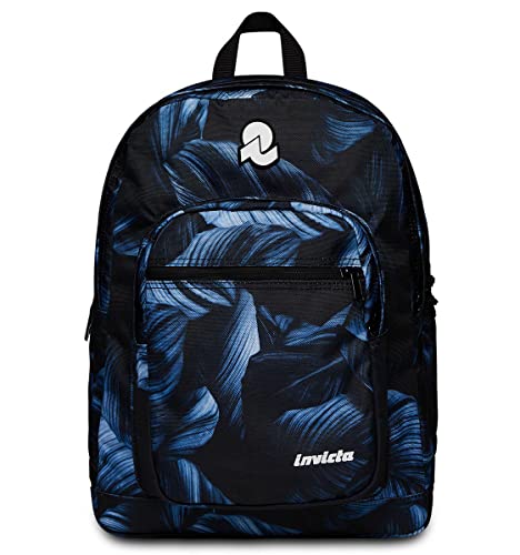 Invicta Schulrucksack JELEK Fantasy, blau – Rucksack mit zwei Fächern – PC-Tasche, Trinkflaschentasche, Organizer im Inneren – Schulrucksack für Jungen, Freizeitrucksack – Eco Material, Darker Leaves, von Invicta