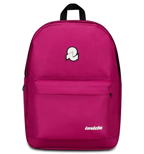 Invicta Schulrucksack Lab Plain, Fuchsia, Doppelrucksack mit Tasche für PC oder Tablet, Tasche für Trinkflasche und Tasche mit Organizer, mittelgroßer Rucksack und Reise, Mädchen Damen von Invicta