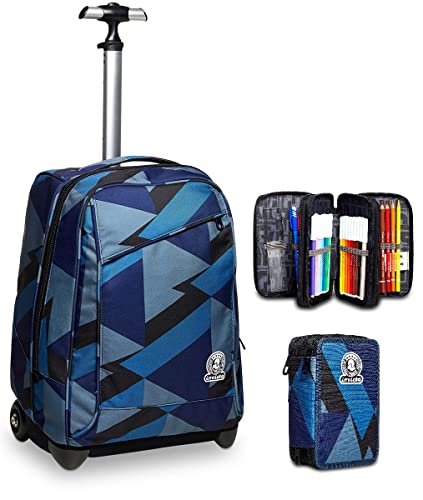 Invicta Trolley Blue Mountain,Schulranzen mit Rollen, Rucksack für Kinder,Schule, Reisen,Mädchen&Jungen, Federmäppchen,Federtasche für Schreibwaren,Etui mit Stiften,Kugelschreiber Grundschule. von Invicta