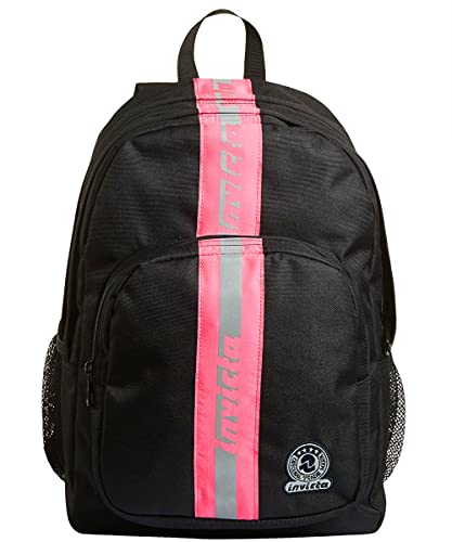 Invicta Rucksack, für Schule, Sport&Freizeit, Geräumige Schultasche für Teenager, Mädchen und Jungen, mit Trinkflaschenfach, Extra Platz, schwarz/pink, STRONG REFLECTIVE BAND von Invicta