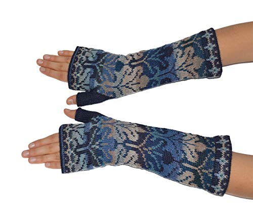 Invisible World Damen 100% Alpaka fingerlose Handschuhe – ideale Halbfinger Winter Strickhandschuhe Frühlingsblau von Invisible World