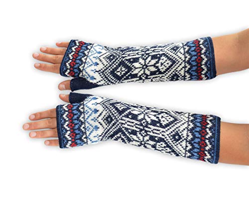 Invisible World Damen 100% Alpaka fingerlose Handschuhe – ideale Halbfinger Winter Strickhandschuhe Nordic von Invisible World