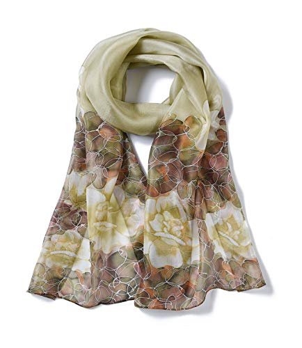 Invisible World – Damen Seidentuch handbemalt Rosen – langes Halstuch Kopftuch und Haartuch – Hellbraun von Invisible World