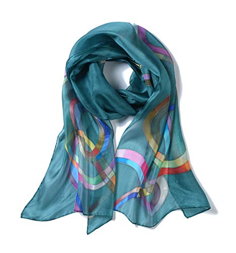 Invisible World – Damen Seidentuch handbemalt Schleifen – langes Halstuch Kopftuch und Haartuch – Blau-Grün von Invisible World