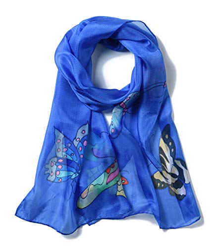 Invisible World Damen Seidentuch handbemalt Schmetterlinge – langes Halstuch Kopftuch und Haartuch – Himmel-Blau von Invisible World