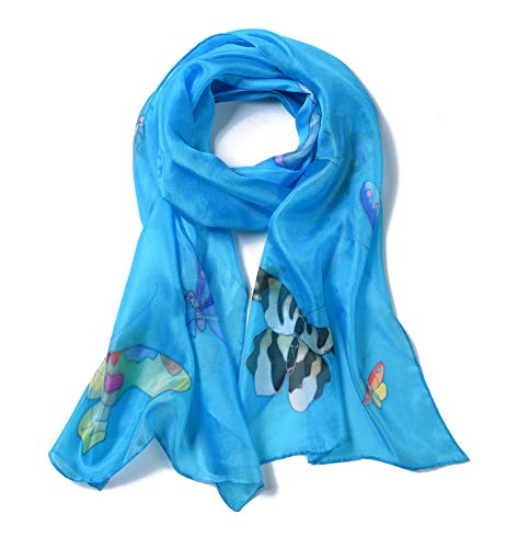 Invisible World Damen Seidentuch handbemalt Schmetterlinge – langes Halstuch Kopftuch und Haartuch – Türkis von Invisible World