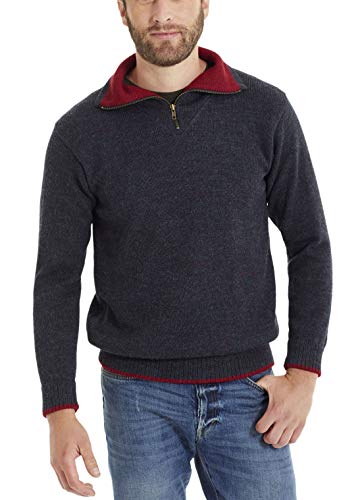Invisible World Herren Alpaka Pullover – Warmer Kragen Sweater mit Reißverschluss – Blau-Grün M von Invisible World