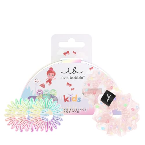 invisibobble Kinder Haargummis für Mädchen, Rosa und Regenbogenhaargummis, 1x Scrunchie und 3 x Original Spiralhaargummis, Geschenk für Mädchen ohne Ziepen, 4 Stück von Invisibobble