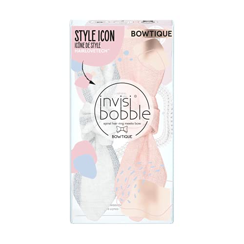 invisibobble Bowtique "Lemming Go" Duo Set Haarschleife I 2x Haargummi Schleife Rosa Weiß I Haarschmuck für Mädchen & Damen I Limited Collection Nordic Breeze von invisibobble