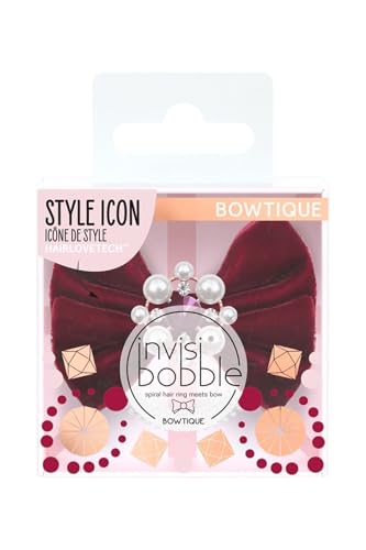 Invisibobble Bowtique Haarschleife, Spiral Haargummi Schleife Bordeaux Rot mit Perlen I Haarschmuck für Mädchen & Damen I Limited Collection von invisibobble