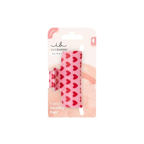 invisibobble CLIPSTAR M Love is in the Hair (1 Stück) – Haarspange mit Herz-Design für Damen, Kinder & Mädchen – Mittlere Größe für dünnes Haar – Haarspangen Set für romantische & verspielte Styles von invisibobble