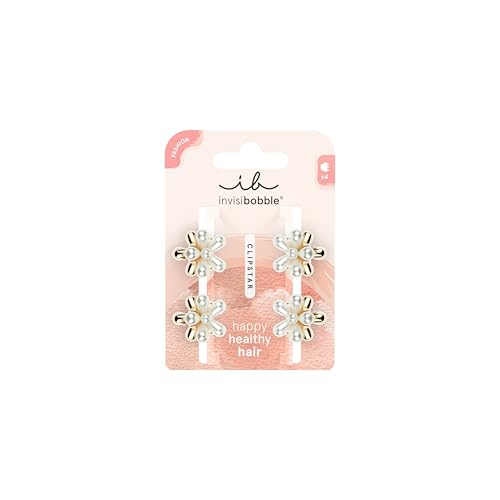 invisibobble Clipstar S Pearly Flower (4 Stück) – Kleine Haarspangen mit Perlenblume – Für Damen, Mädchen & dünnes Haar – Goldene Haarklammer für elegante Stylings von invisibobble