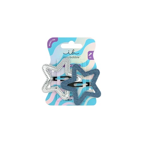 invisibobble Clipstar Starlight Serenade (2 Teile) – Haarspange Damen im Stern-Design – Große Snap-Haarklammern in Denim & Glitzer – Für dickes & dünnes Haar – Haaraccessoire für trendige Looks von invisibobble