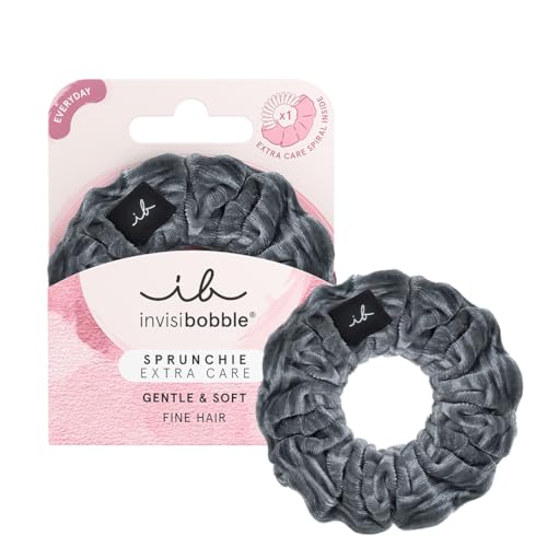 invisibobble Haargummi Extra Care Grau Scrunchie Soft as Silk, Haargummis starker Halt für Mädchen & Damen, Scrunchies Samt Grau, designed im Herzen Münchens, 1 stück (1er Pack) von invisibobble