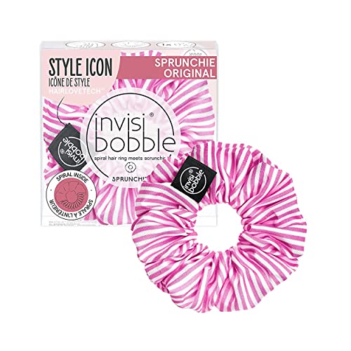 Invisibobble Haargummi Scrunchie Stripes Up, Starker Halt für Mädchen und Damen, Designed im Herzen Münchens, Rosa Weiß gestreift, 1 Stück (1er Pack) von invisibobble