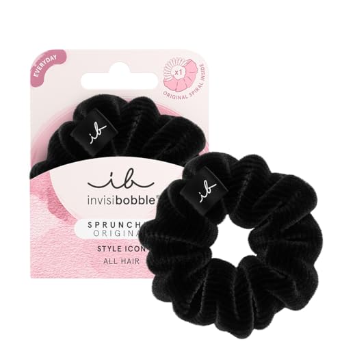 invisibobble Haargummi Schwarz Scrunchie Dusk till Dawn, Haargummis starker Halt für Mädchen & Damen, Scrunchies Samt Schwarz, designed im Herzen Münchens, 1 stück (1er Pack) von Invisibobble