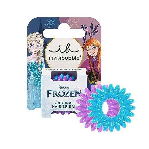 invisibobble KIDS Disney Frozen 3er-Set, Blau & Lila – Spiral Haargummi, Zopfgummi Mädchen – Haargummi ohne Ziepen für Perfekten Halt von Invisibobble