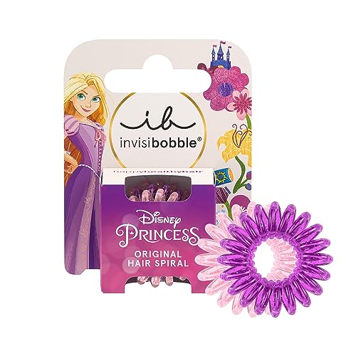 invisibobble KIDS Disney Rapunzel 3er-Set, Rosa & Lila – Spiral Haargummi, Zopfgummi Mädchen – Haargummi ohne Ziepen für Perfekten Halt von Invisibobble