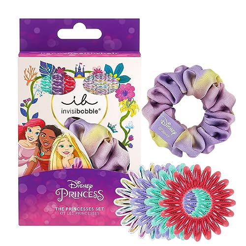 invisibobble KIDS The Disney Princesses – 7er Set: 1 Scrunchie & 6 Spiral Haargummi, Mehrfarbig – Haarschmuck Mädchen, Haargummis Mädchen Set, Exklusives Scrunchies & Haargummi-Set von Invisibobble