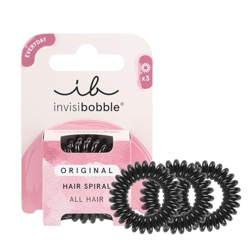 invisibobble Original Haargummi True Black I 3x Spirale Haargummis schwarz für Mädchen, Damen & Herren I starker Halt & haarschonend I das Original, designed im Herzen Münchens, 1 stück (3er Pack) von invisibobble