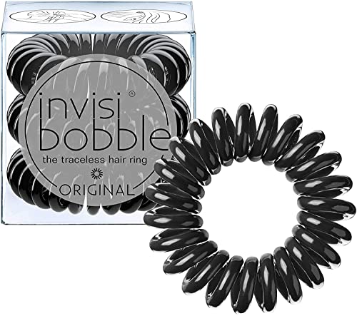 invisibobble Original Haargummi True Black I 3x Spirale Haargummis schwarz für Mädchen, Damen & Herren I starker Halt & haarschonend I das Original, designed im Herzen Münchens von invisibobble