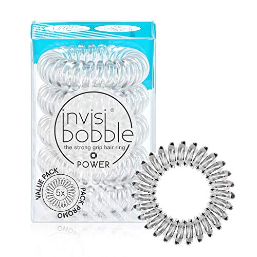 invisibobble Power Traceless SpiralHaargummis – 5 Stück – Crystal Clear – Starker elastischer Griff Spule Haarschmuck für aktive Frauen – Kein Knicken, kein Einweichen – Sanft für Mädchen, Teenager von Invisibobble