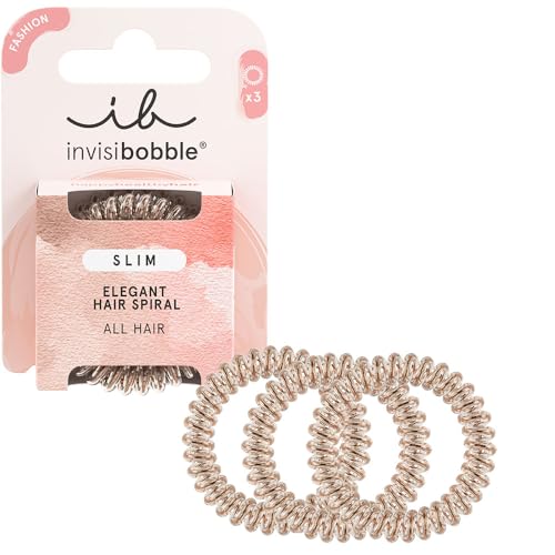 invisibobble Slim Bronze and Beads - Dünnes Haargummi bronze für Damen & Mädchen, ohne Abdrücke, hoher Komfort, hair-loving, wasserabweisend, ideal für feines Haar & Hochsteckfrisuren, 3 Stück von Invisibobble