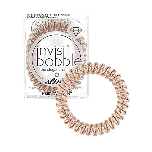 invisibobble Slim Haargummi Bronze I 3x Dünne Haargummis Bronze für Mädchen & Damen I eleganter Look & starker Halt I designed im Herzen Münchens von Invisibobble