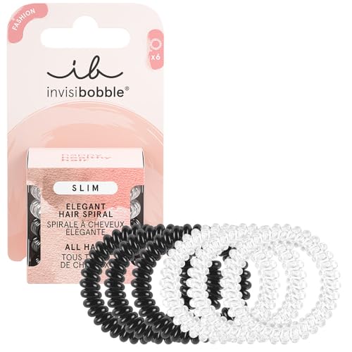 invisibobble Slim Haargummi Day and Night I 6x Dünne Haargummis schwarz & weiß für Mädchen & Damen I eleganter Look & starker Halt I designed im Herzen Münchens von invisibobble